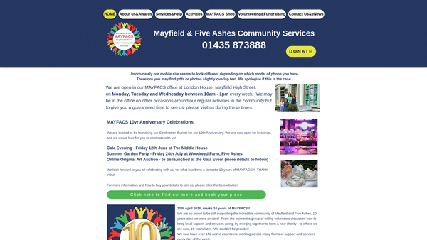 Screenshot of the Mayfield And Five Ashes Community Services website