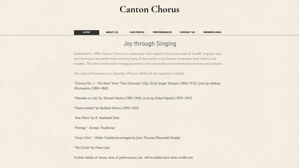 Screenshot of the Canton Chorus website