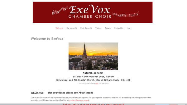 Screenshot of the Exevox website