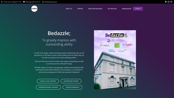 Screenshot of the Bedazzle website