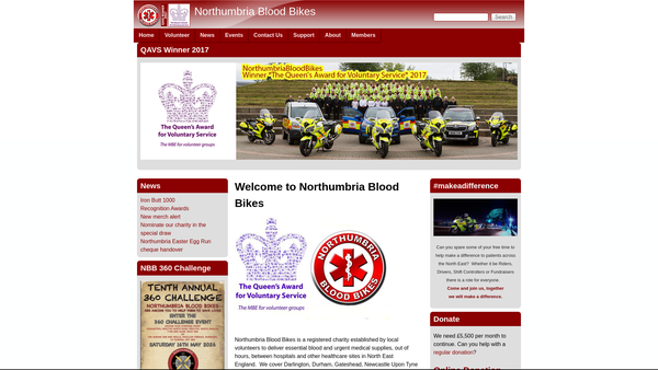 Screenshot of the Northumbria Blood Bikes website