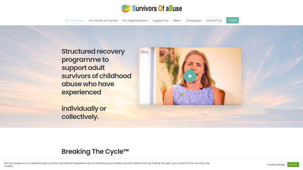 Screenshot of the Survivors Of Abuse website