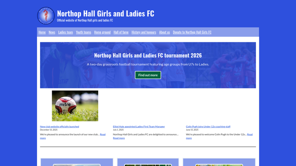 Screenshot of the Northop Hall Girls FC website