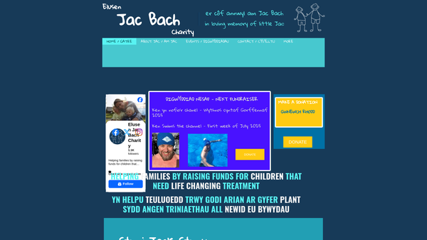 Screenshot of the Elusen Jac Bach Charity website