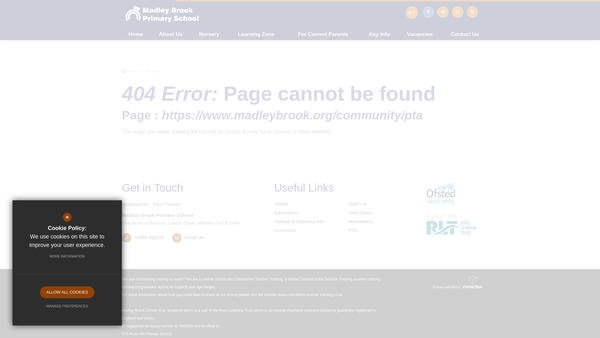 Screenshot of the Madley Brook PTA website