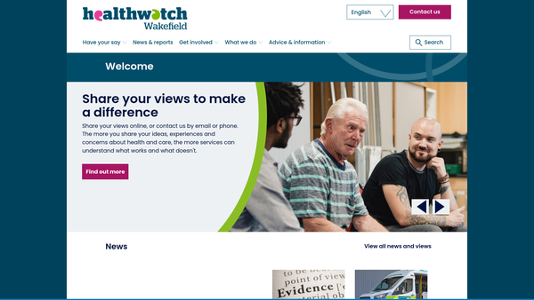 Screenshot of the Healthwatch Wakefield website