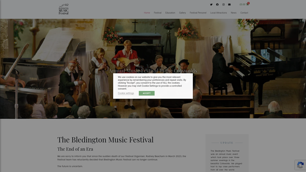 Screenshot of the Bledington Music Festival website