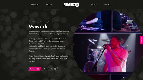 Screenshot of the The Phoenix Theatre & Arts Centre website