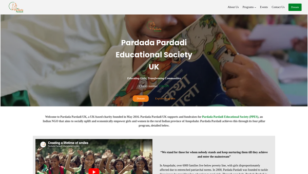 Screenshot of the Pardada Pardadi Educational Society UK website