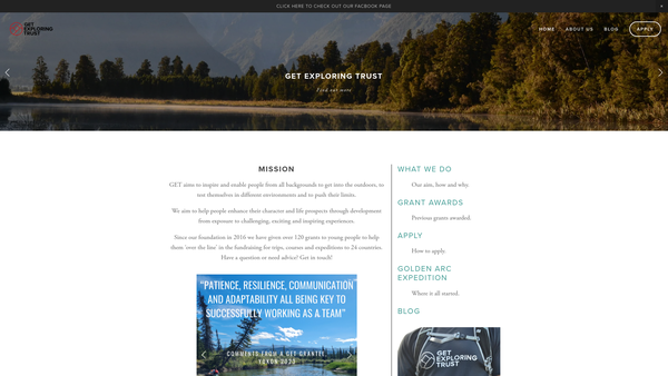 Screenshot of the Get Exploring Trust website