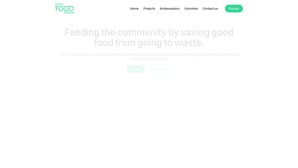 Screenshot of the Dom's Food Mission website