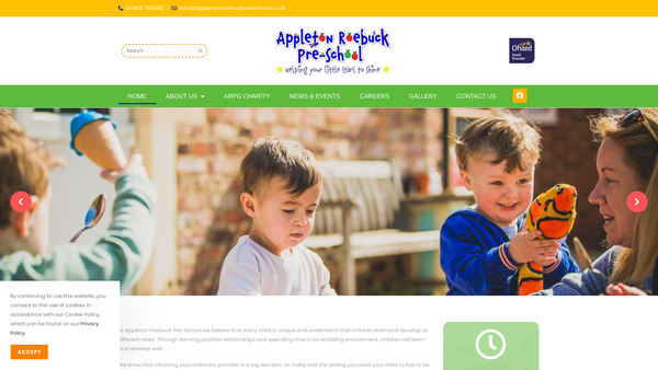 Screenshot of the Appleton Roebuck Pre-School Groups website