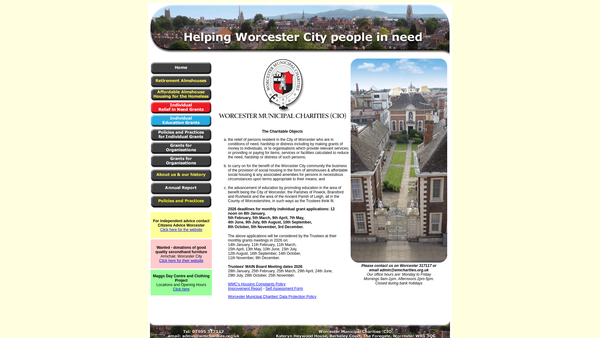Screenshot of the Worcester Municipal Charities (CIO) website