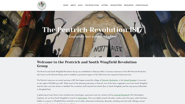 Screenshot of the Pentrich & South Wingfield Revolution Group website