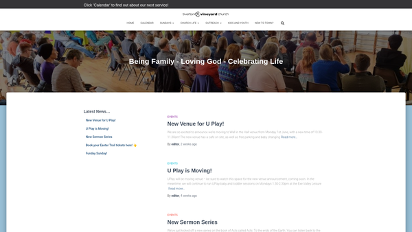 Screenshot of the Tiverton Vineyard Church website
