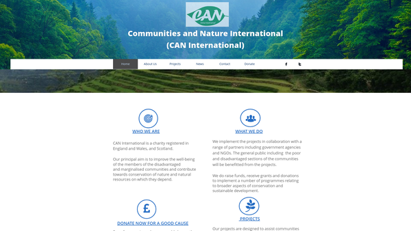 Screenshot of the Communities And Nature International website