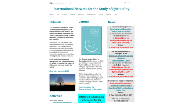 Screenshot of the International Network For The Study Of Spirituality website