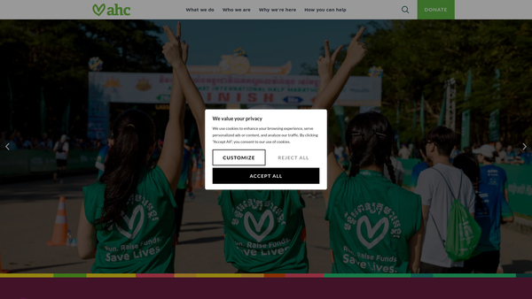 Screenshot of the Angkor Hospital For Children UK website