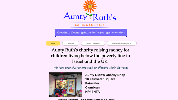 Screenshot of the Aunty Ruth's website
