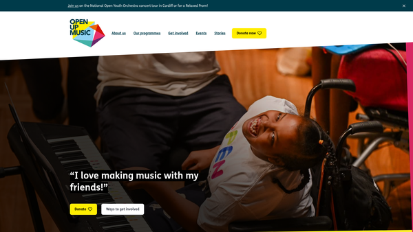 Screenshot of the Open Up Music website