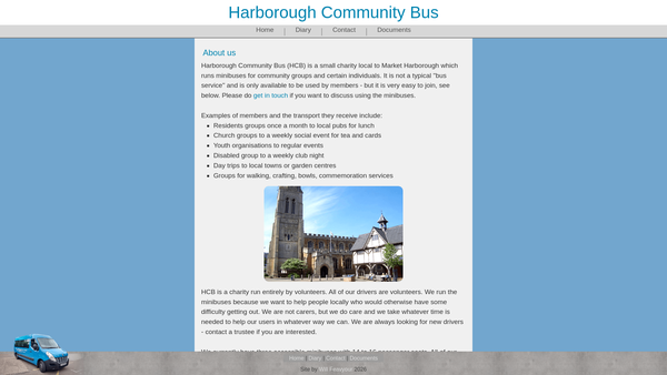 Screenshot of the Harborough Community Bus website
