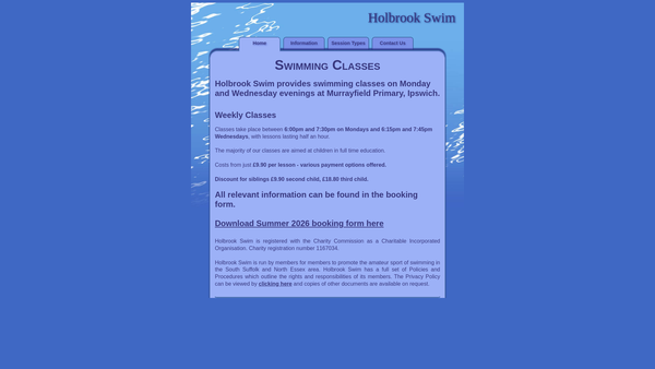 Screenshot of the Holbrook Swim website