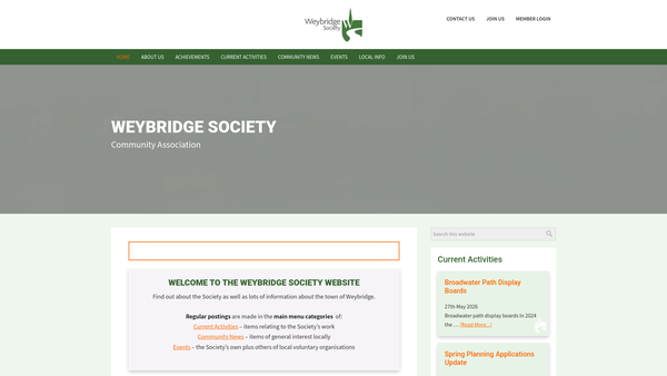 Screenshot of the Weybridge Society website