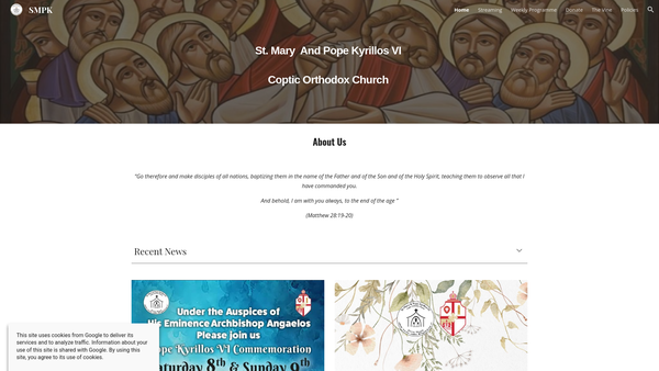 Screenshot of the Saint Mary & Pope Kyrillos Vi Coptic Orthodox Church website