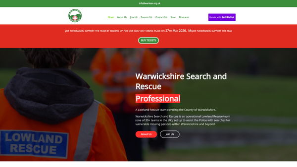 Screenshot of the Warwickshire Search And Rescue website