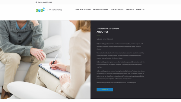 Screenshot of the St Bernard Support CIO website