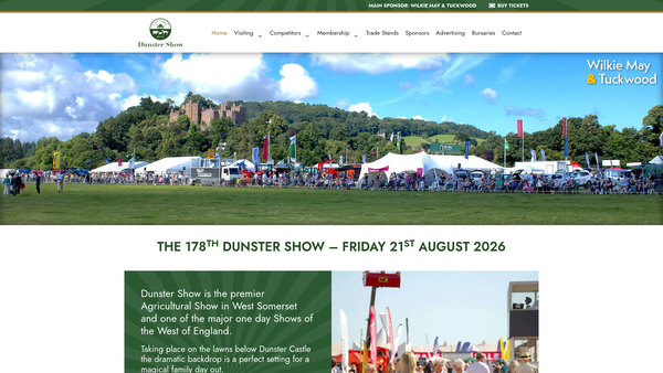 Screenshot of the Dunster Show Society website