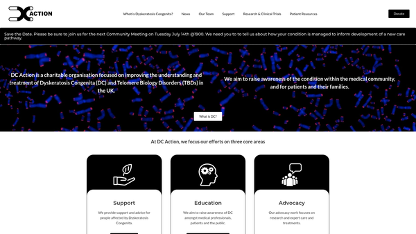 Screenshot of the Dc Action website