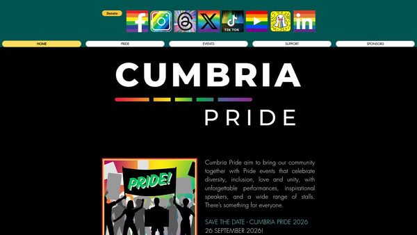Screenshot of the Cumbria LGBT Pride website