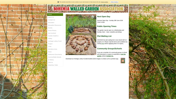Screenshot of the Bohemia Walled Garden Association website