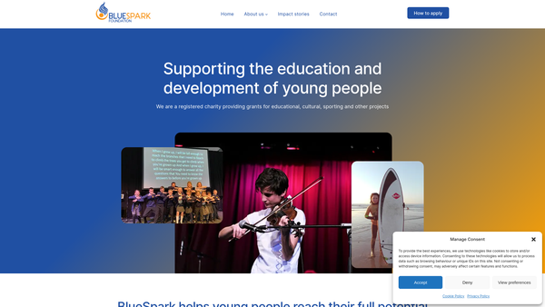 Screenshot of the Bluespark Foundation website