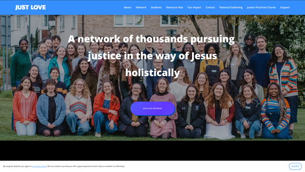 Screenshot of the 'Just Love' website
