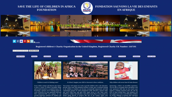 Screenshot of the Salicaf Foundation (Save The Life Of Children In Africa Foundation) website