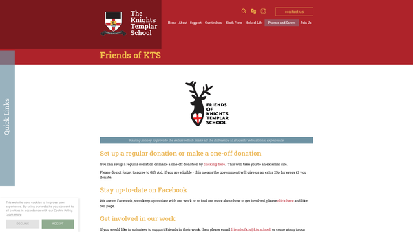 Screenshot of the Friends Of Knights Templar School website