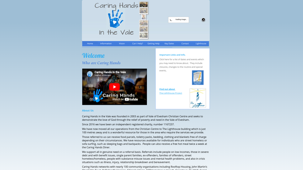 Screenshot of the Caring Hands In The Vale website