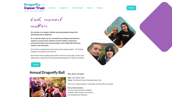 Screenshot of the Dragonfly Cancer Trust website