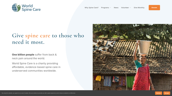 Screenshot of the World Spine Care Europe website