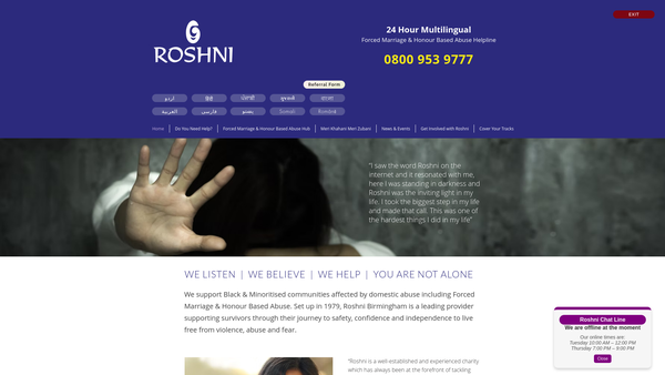 Screenshot of the Roshni (Birmingham) website