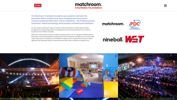 Screenshot of the Matchroom Charitable Foundation website