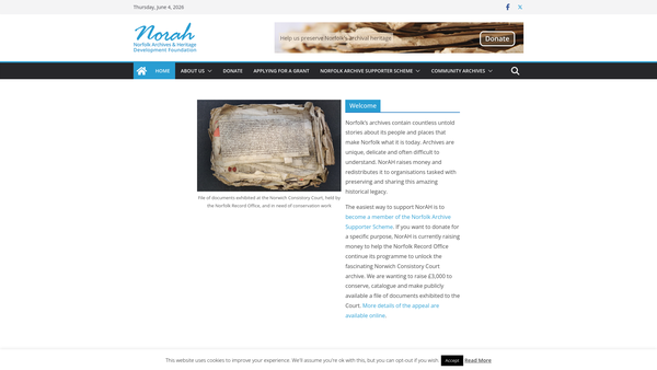 Screenshot of the Norfolk Archives And Heritage Development Foundation website