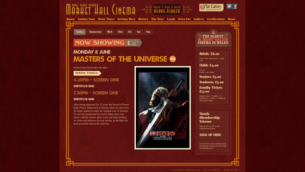 Screenshot of the The Market Hall Cinema And Arts Trust website