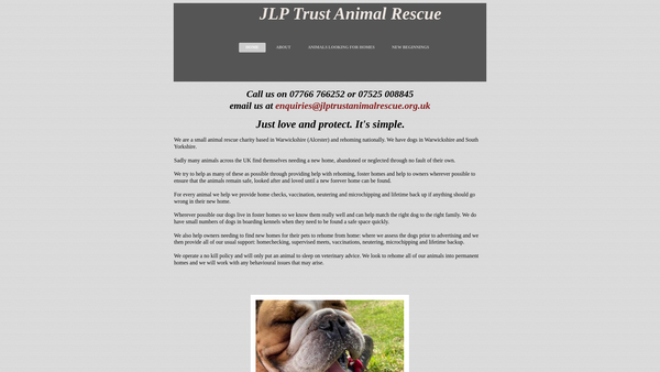 Screenshot of the Jlp Trust Animal Rescue website