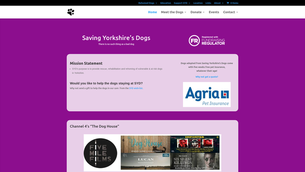 Screenshot of the Saving Yorkshire's Dogs Rescue website