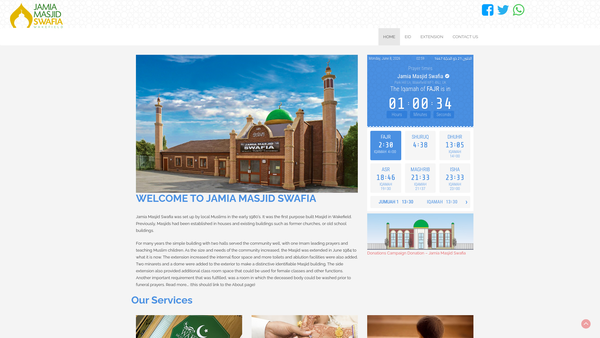 Screenshot of the Jamia Masjid Swafia website