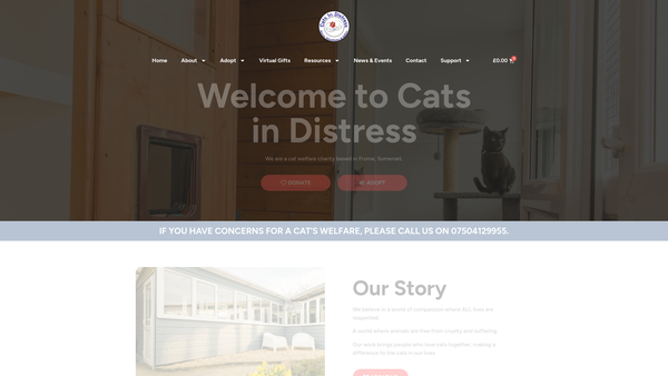 Screenshot of the Cats In Distress website