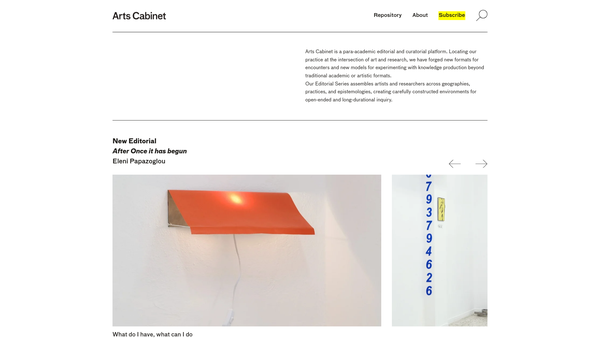 Screenshot of the Arts Cabinet website